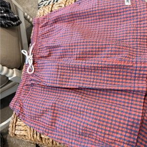 Trunks Men's coral and Blue Checkered Swim Shorts